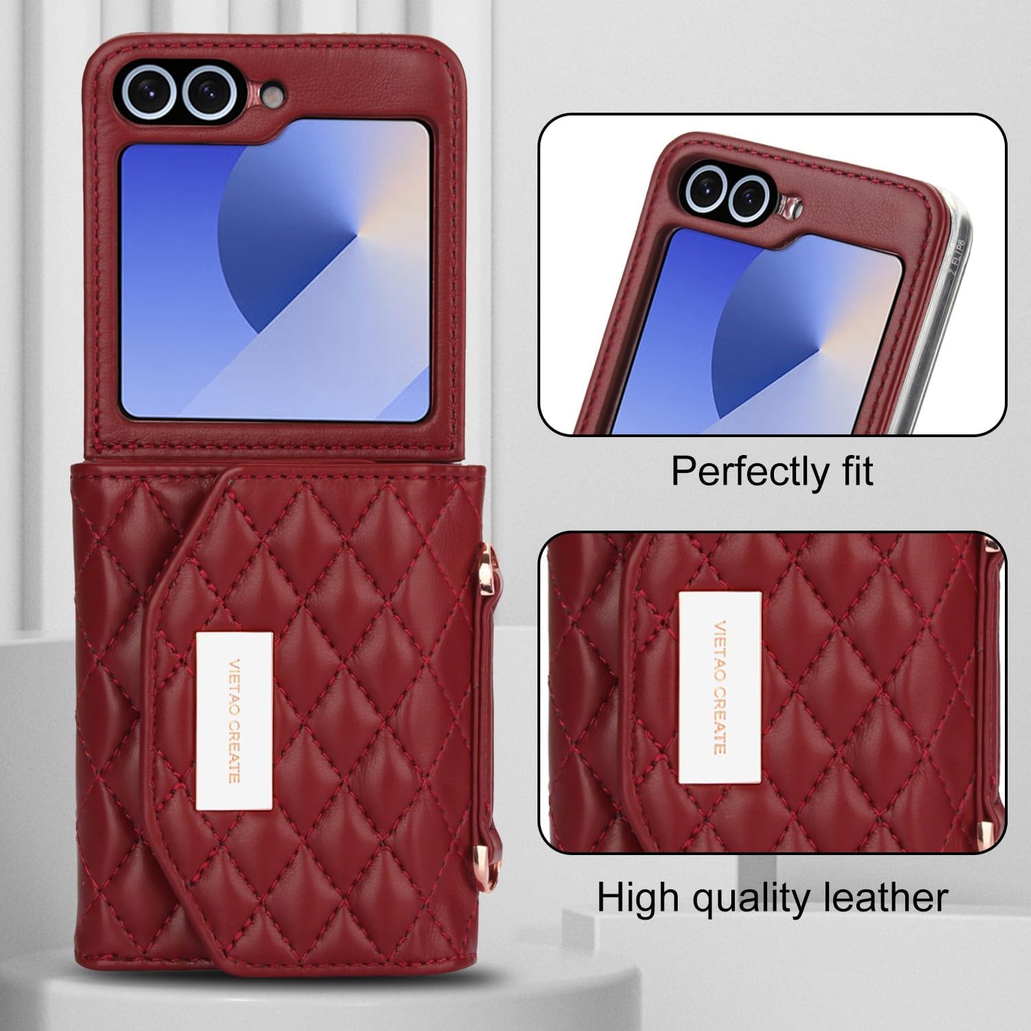 Samsung Galaxy Z Flip 7/6/5 Wallet Case with Built-in Leather Cash Slot and Credit Card Holder, Adjustable Crossbody Strap, Hinge Protection for Women Ladies - Image 7