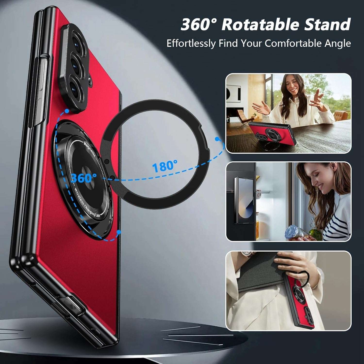 Samsung Galaxy Z Fold 7 Case with Magnetic Ring Holder, 360 Rotating Bracket, Hinge Protection - Image 2