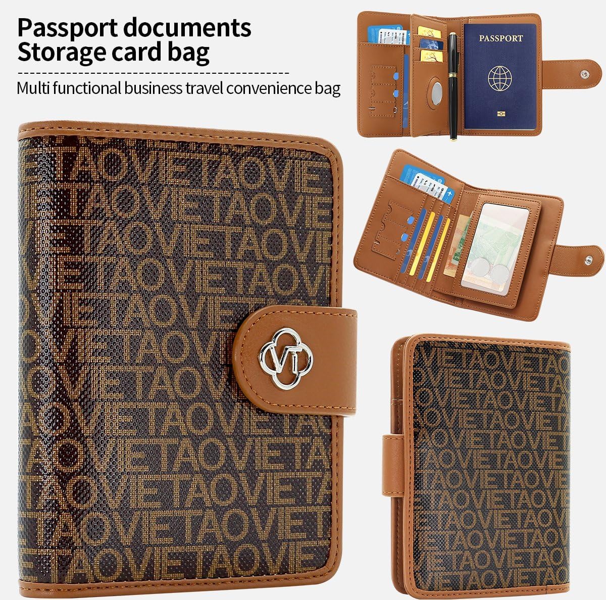 Passport Holder Wallet Bag with AirTag Holder, Card Slots and Passport Solt Ticket Cash Solt, Photo Solt Sim Card Pen Slot - Image 3