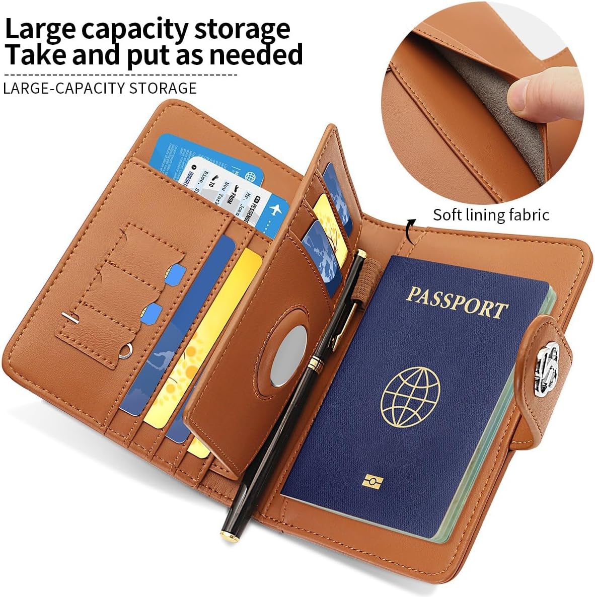 Passport Holder Wallet Bag with AirTag Holder, Card Slots and Passport Solt Ticket Cash Solt, Photo Solt Sim Card Pen Slot - Image 4
