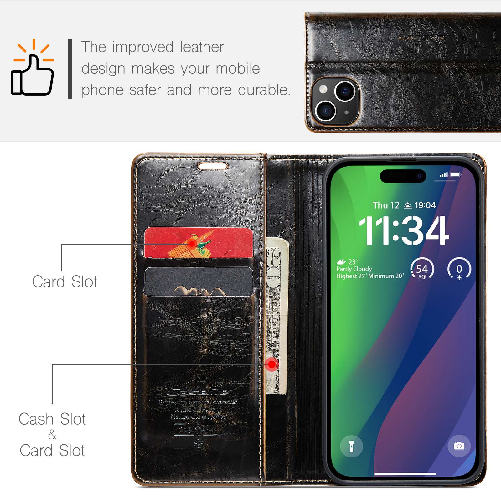 Phone Case with 2 Card Slots & 1 Cash Slot for iPhone - Image 8