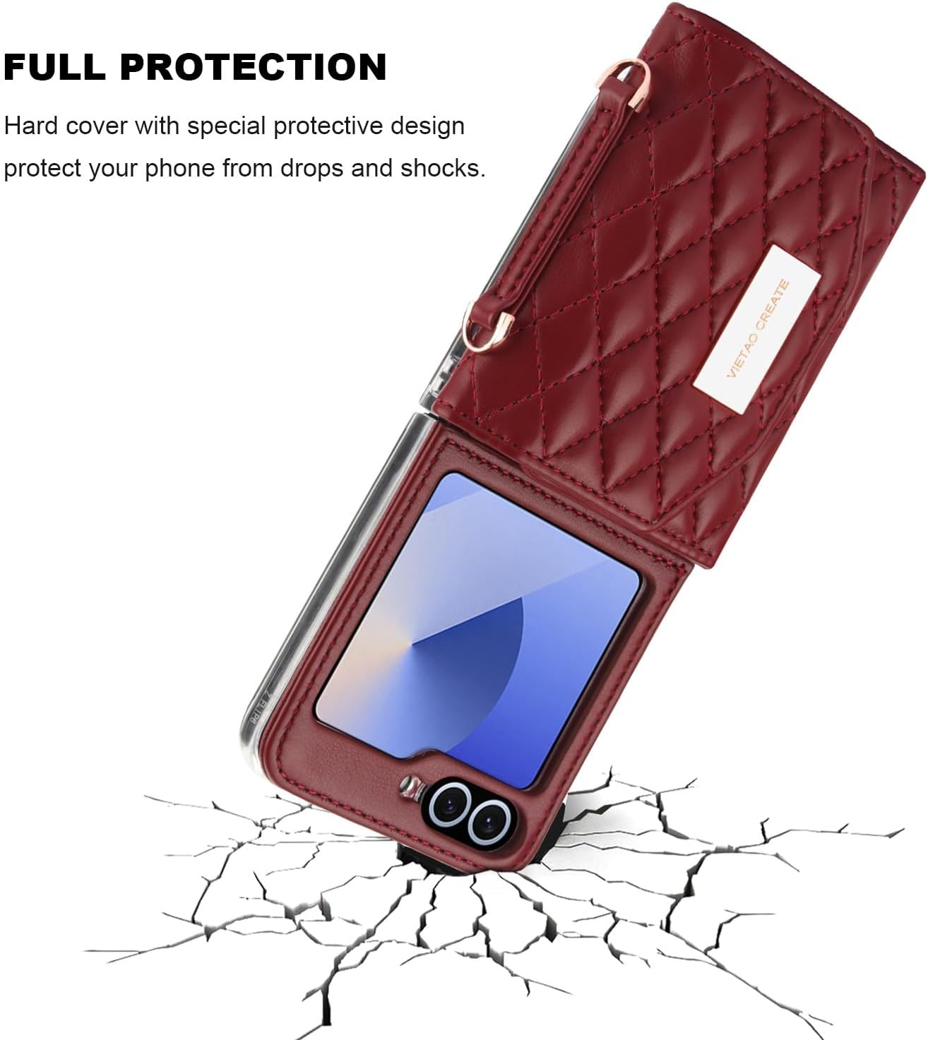Samsung Galaxy Z Flip 7/6/5 Wallet Case with Built-in Leather Cash Slot and Credit Card Holder, Adjustable Crossbody Strap, Hinge Protection for Women Ladies - Image 8