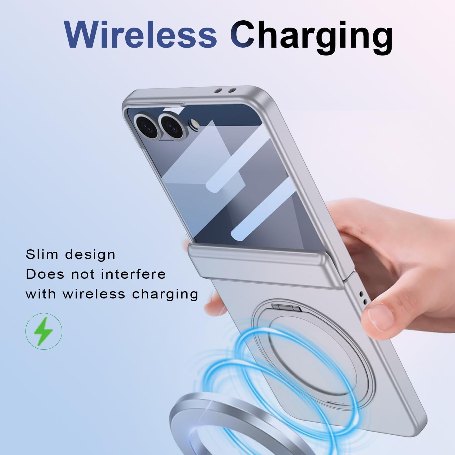 Samsung Galaxy Z Flip 7 Case with 360 Bracket Ring Holder Magnetic Hinge Protection & Built-in Front Screen Protector, Slim Texture Shockproof Case. - Image 2