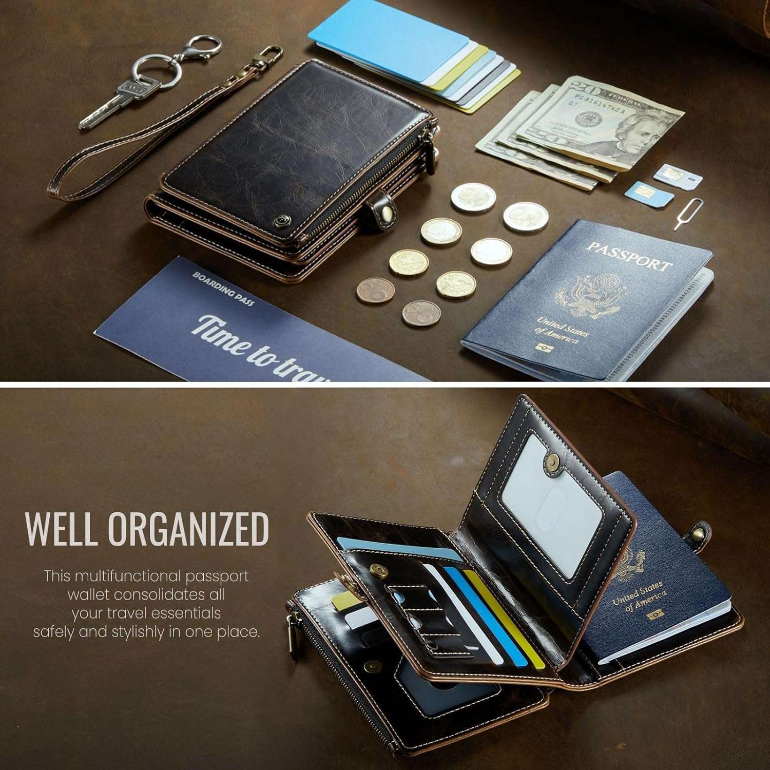 Passport Holder Wallet Bag with 11 Card Slots - Image 6