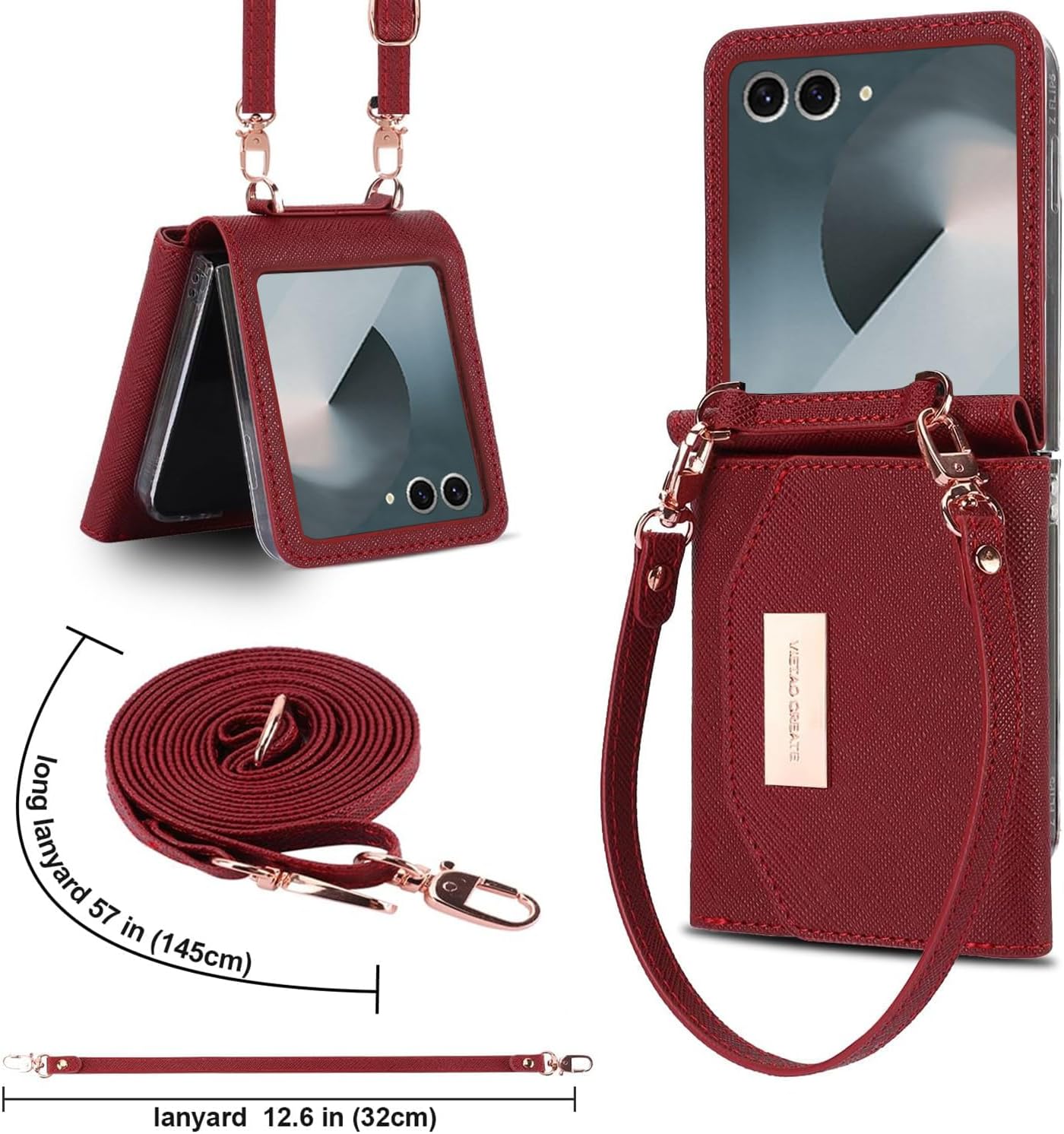 Samsung Galaxy Z Flip 7/6/5 Wallet Case with Built-in Leather Cash Slot and Credit Card Holder. Wristlet Strap and Hinge Protection, Carrying Handbag Phone Case for Women Ladies - Image 3