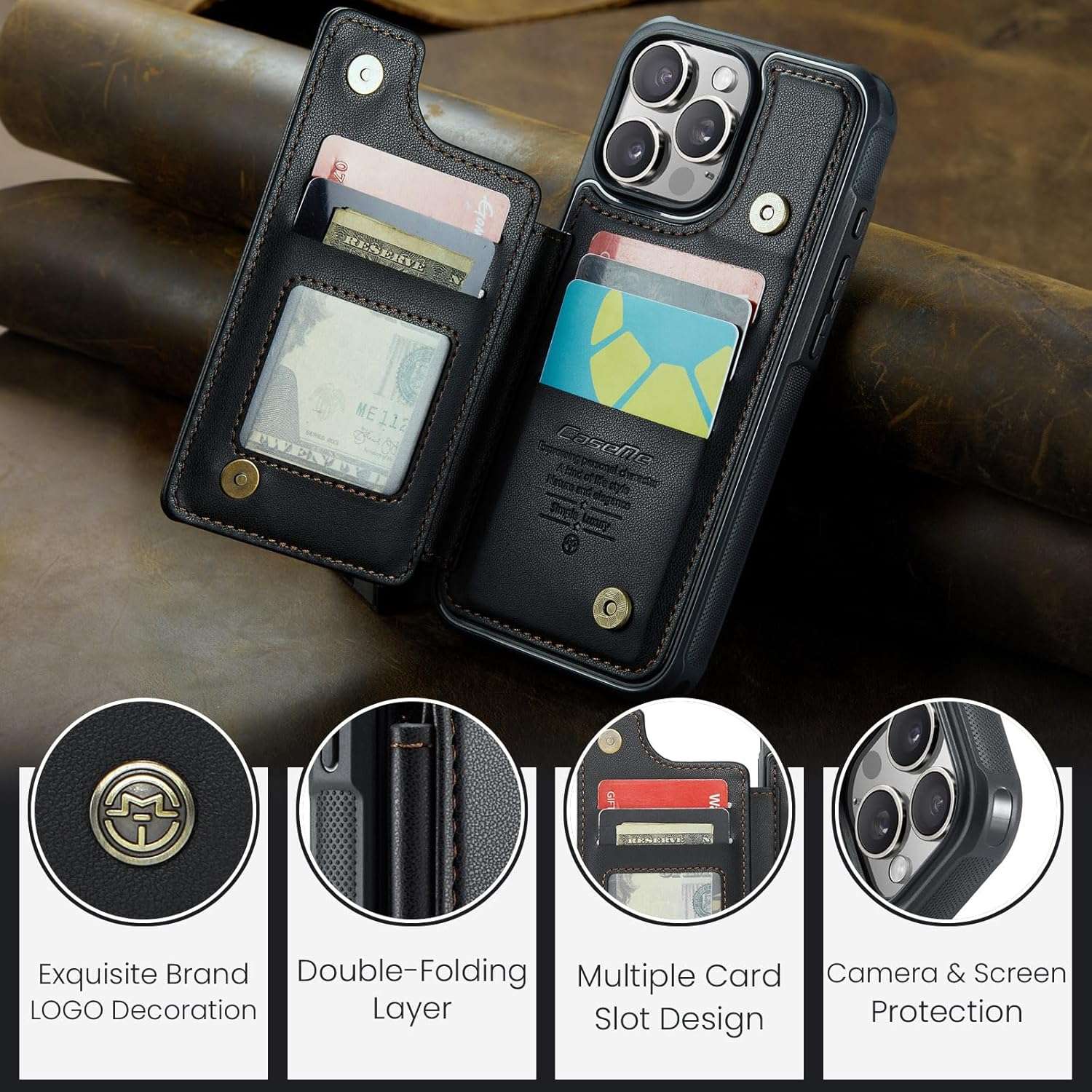 iPhone 16 Series Case with RFID Blocking and 5 Credit Card Holder - Image 9