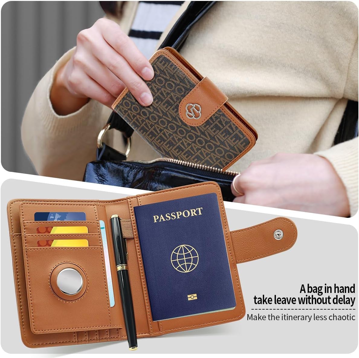 Passport Holder Wallet Bag with AirTag Holder, Card Slots and Passport Solt Ticket Cash Solt, Photo Solt Sim Card Pen Slot - Image 8