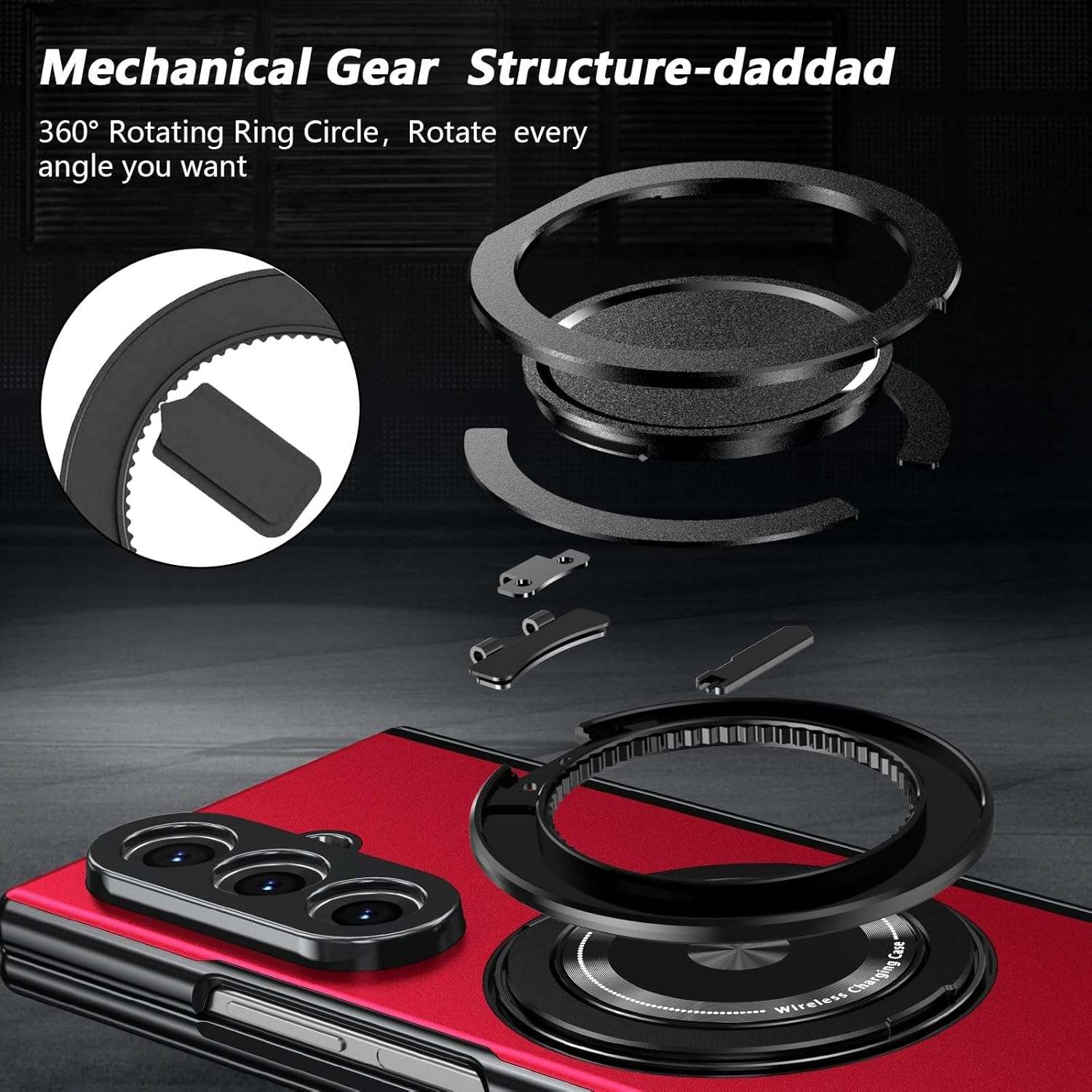 Samsung Galaxy Z Fold 7 Case with Magnetic Ring Holder, 360 Rotating Bracket, Hinge Protection - Image 7