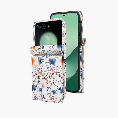 Samsung Galaxy Z Flip 7 Accordion Crossbody Wallet Case, 4 Card Slots, RFID Blocking, and 3 Straps – Vibrant Floral Cute Colorful Blooming Flower Art Fashionable