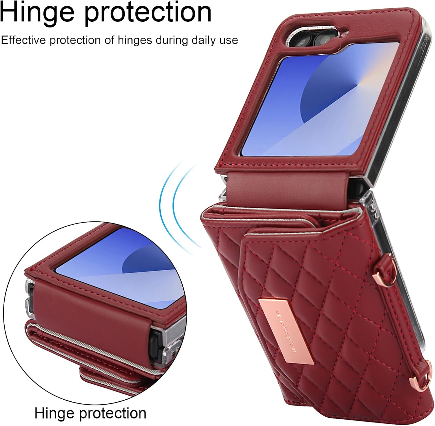 Samsung Galaxy Z Flip 7/6/5 Wallet Case with Built-in Leather Cash Slot and Credit Card Holder, Adjustable Crossbody Strap, Hinge Protection for Women Ladies - Image 3