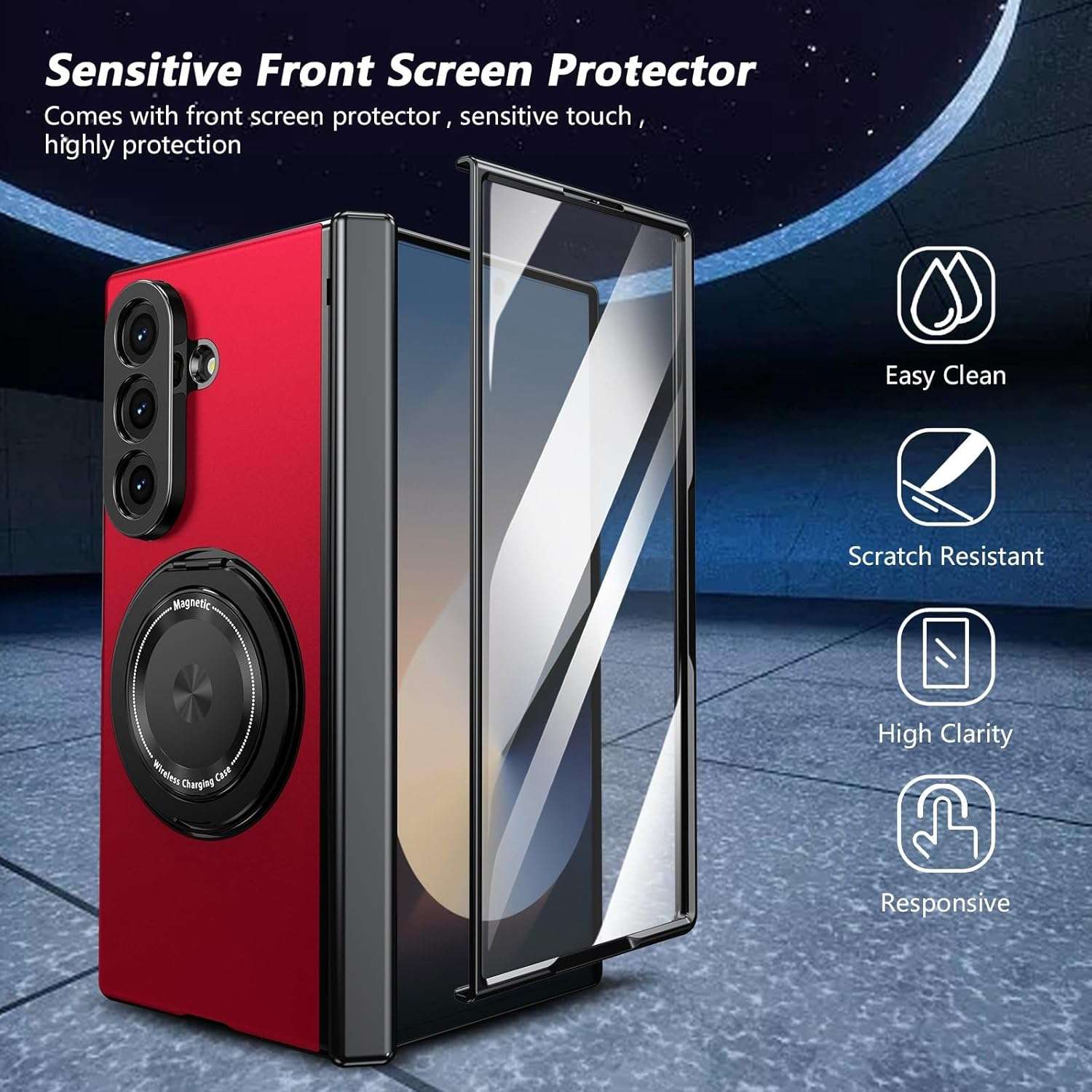 Samsung Galaxy Z Fold 7 Case with Magnetic Ring Holder, 360 Rotating Bracket, Hinge Protection - Image 8