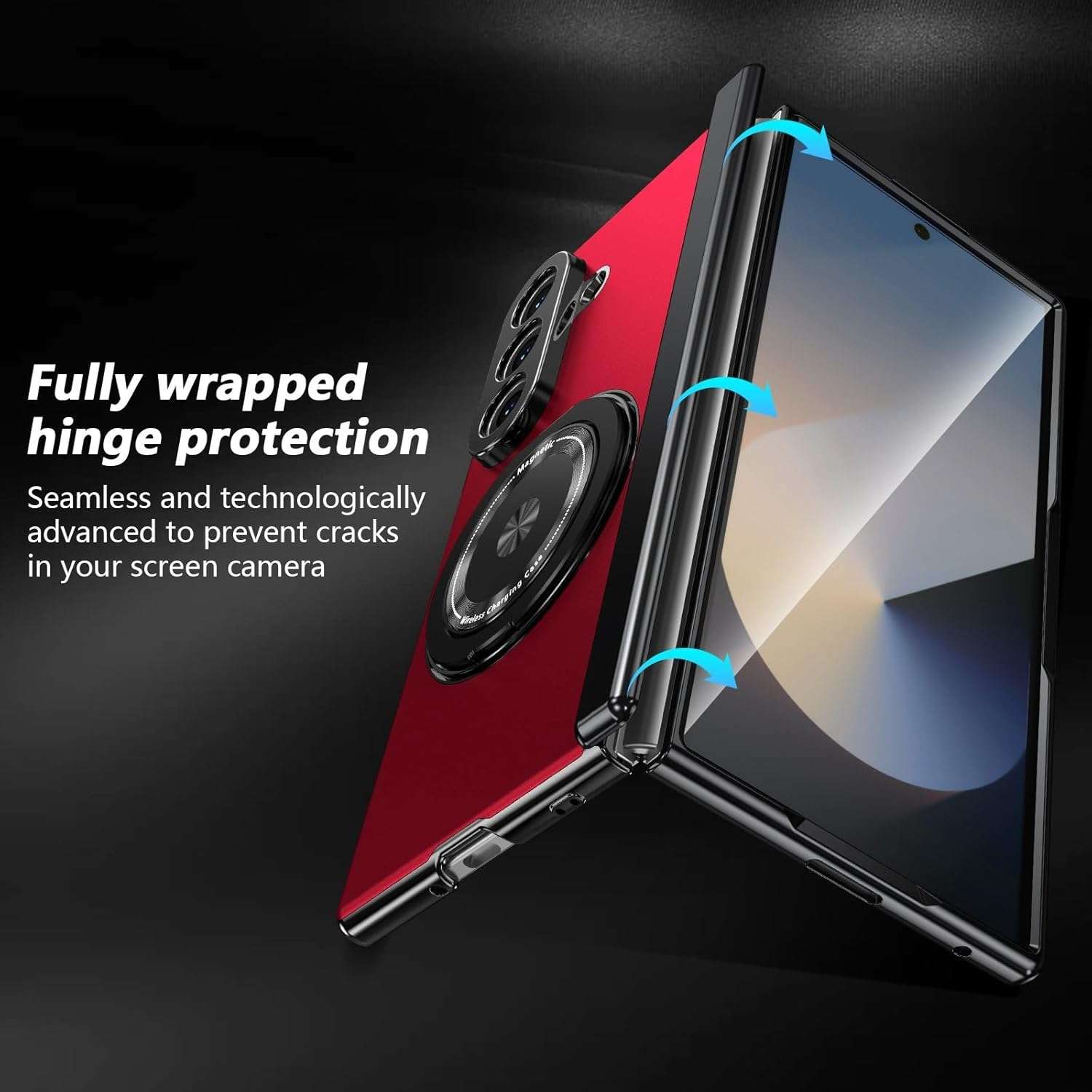 Samsung Galaxy Z Fold 7 Case with Magnetic Ring Holder, 360 Rotating Bracket, Hinge Protection - Image 9